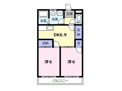 りんごの木(2DK/2階)の間取り写真