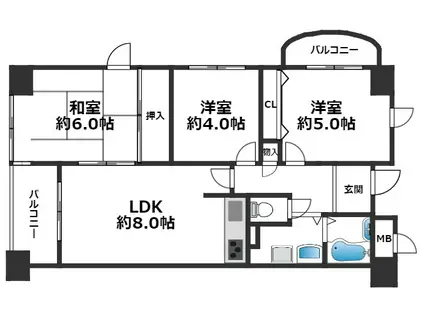 サンタウンアコルデ(3LDK/8階)の間取り写真