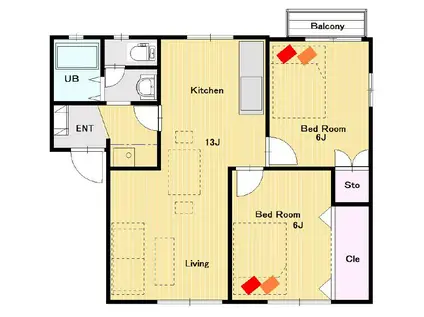 サン・ルミエールC(2LDK/1階)の間取り写真