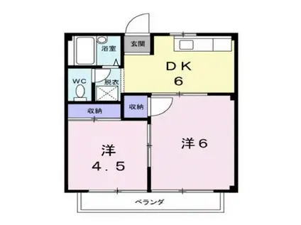 シティハイツ田辺(2DK/2階)の間取り写真