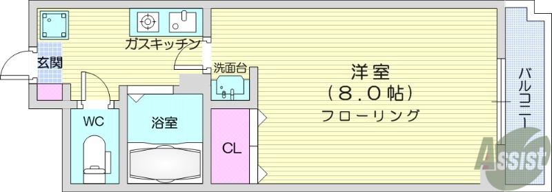 グランソール東照宮(1K/1階)の間取り写真