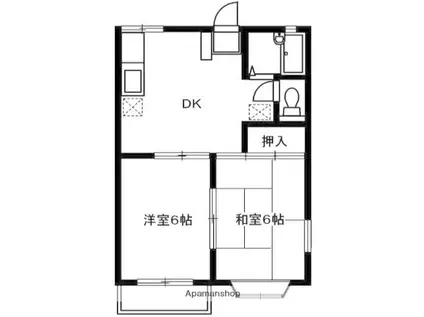 ヒルサイドII(2DK/2階)の間取り写真