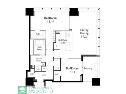 白金ザ・スカイ(2LDK/25階)の間取り写真