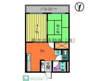 ホーエイハイム(2DK/2階)の間取り写真