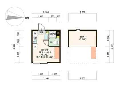 ホワイトアイランド IOT BT別 独洗付 ネットフリー 100有(ワンルーム/2階)の間取り写真