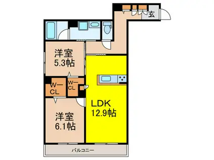 コモンステージ野上(2LDK/1階)の間取り写真