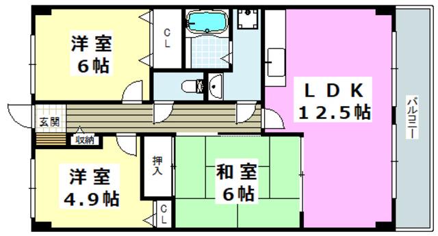 グレーシア大西(3LDK/4階)の間取り写真