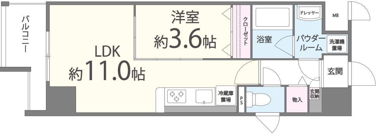 ポローニア立花通(1LDK/10階)の間取り写真