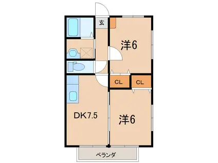 ファミール観月台(2DK/2階)の間取り写真