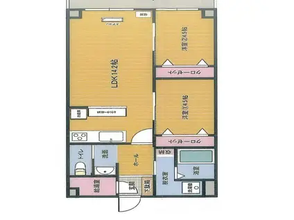 第2タヂカビル(2LDK/9階)の間取り写真