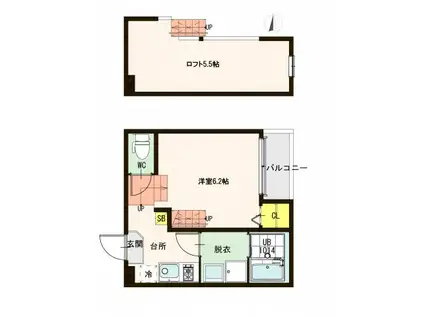 ハーモニーテラス六丁の目中町III(1K/2階)の間取り写真