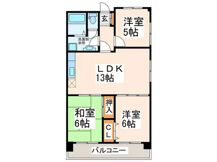シンコー熊本駅前スカイマンションII(3LDK/8階)の間取り写真