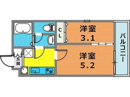 BASE青木(1DK/2階)の間取り写真