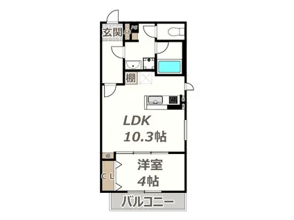 ウェルスクエア山坂(1LDK/2階)の間取り写真