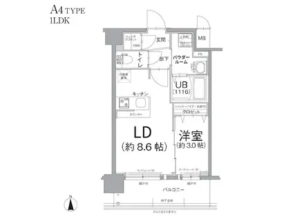 エスリード江坂アンムート(1LDK/3階)の間取り写真