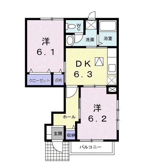 オーブリ-M II(2DK/1階)の間取り写真