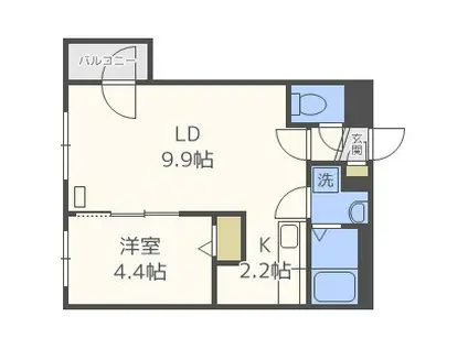 ブルーオーシャン八軒(1LDK/3階)の間取り写真