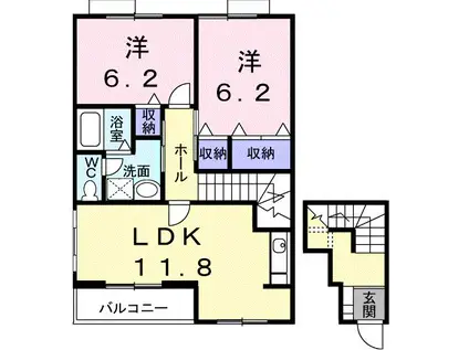 サウスワード長尾(2LDK/2階)の間取り写真
