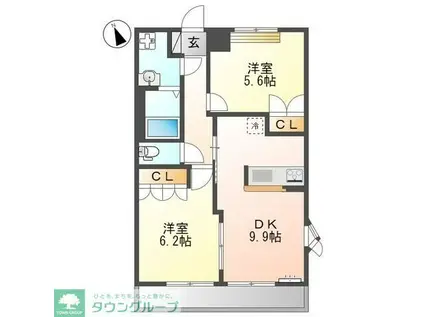 プリムベールI(2DK/2階)の間取り写真