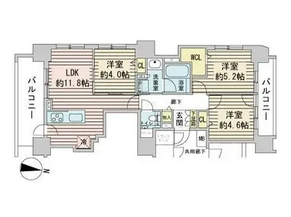 プレシス知事公館前ウエスト(3LDK/10階)の間取り写真