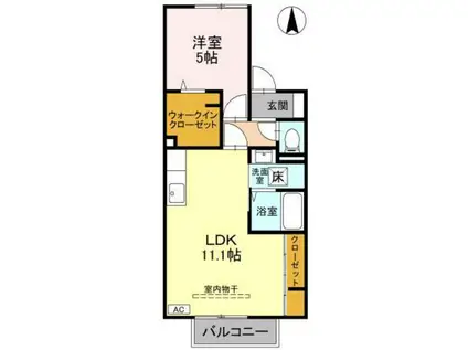 セジュール山室中部(1LDK/2階)の間取り写真