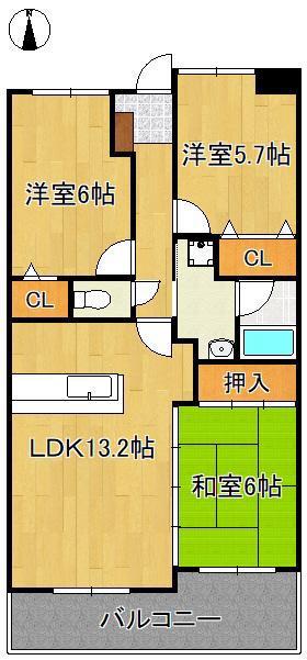 珪州館II(3LDK/3階)の間取り写真