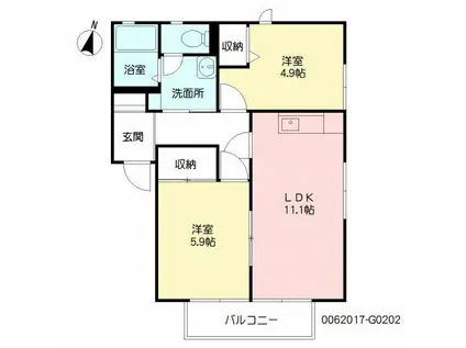 グリーンパークG棟 積水(2LDK/2階)の間取り写真