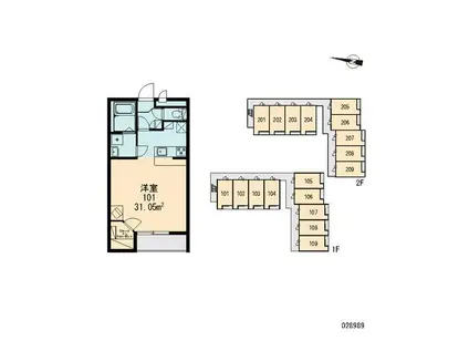 レオパレスマンダリーヌ2 28989(ワンルーム/1階)の間取り写真