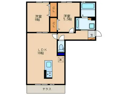 クレアシオンコートB(2LDK/1階)の間取り写真