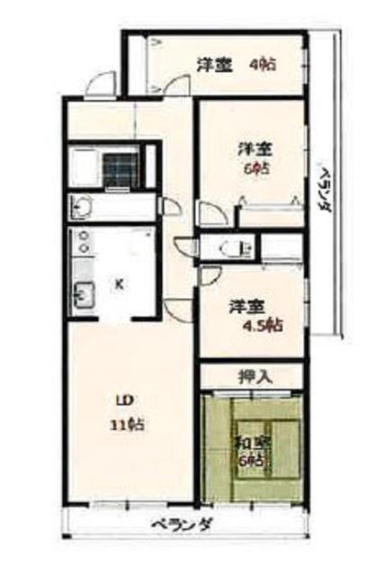 潮ハイツ(4LDK/4階)の間取り写真