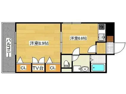 コスモス小倉駅前II(1DK/4階)の間取り写真