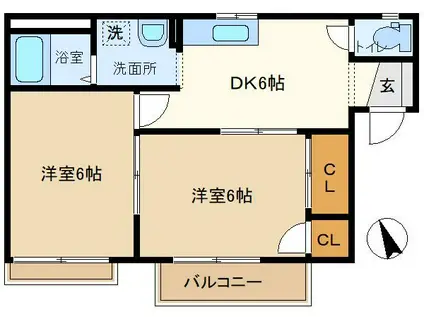 コートピュア司B(2DK/2階)の間取り写真