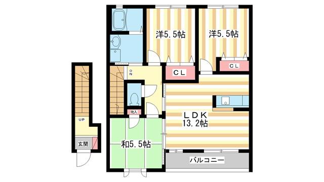ラフィナート B棟(3LDK/2階)の間取り写真