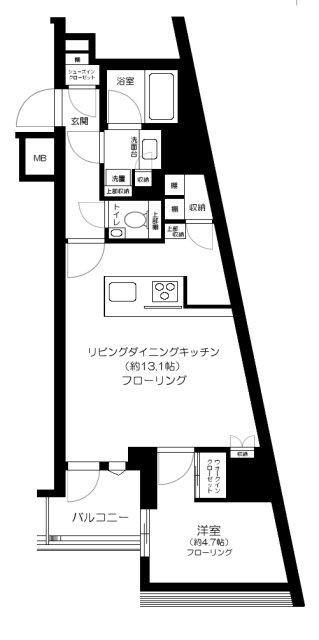 ザ・パークワンズ山吹神楽坂(1LDK/7階)の間取り写真