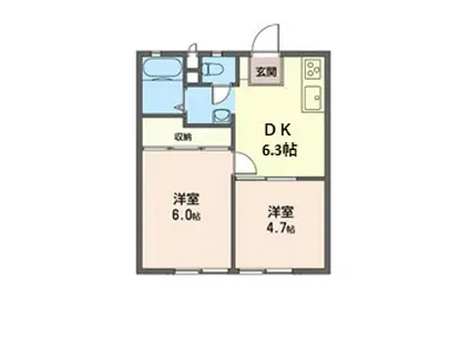 Kハイツ(2DK/2階)の間取り写真