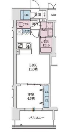 スプランディッド本町グラン(1LDK/5階)の間取り写真