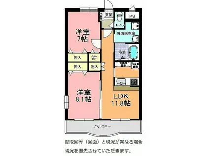 グランディール(2LDK/2階)の間取り写真