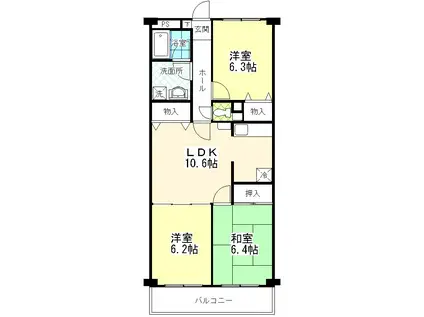 アルカディアンI(3LDK/2階)の間取り写真