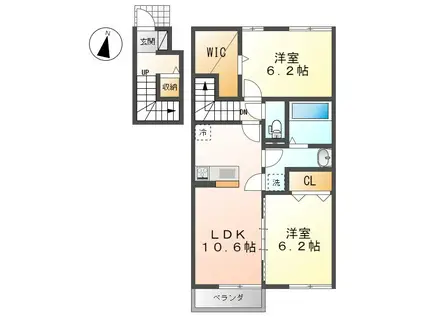ドゥ・ボヌール(2LDK/2階)の間取り写真