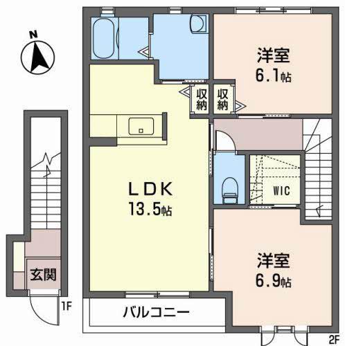 シャーメゾン開北(2LDK/2階)の間取り写真
