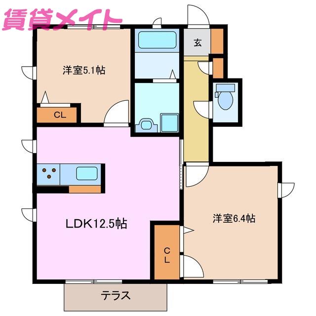 レガール北野B(2LDK/1階)の間取り写真