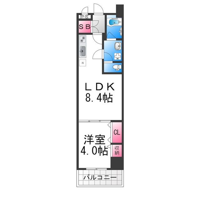 LUVIAS堺(1LDK/4階)の間取り写真
