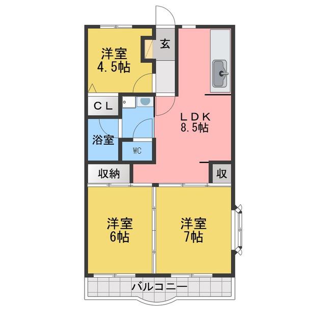 ティーアイグリーンマンション(3LDK/2階)の間取り写真