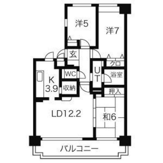 ダイアパレスリバーコート古市(3LDK/7階)の間取り写真