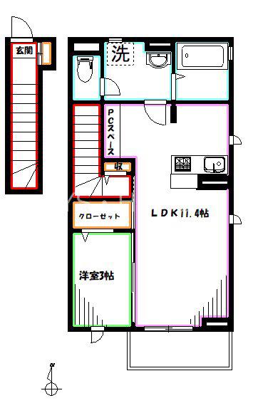 サン・ルミエール A(1LDK/2階)の間取り写真