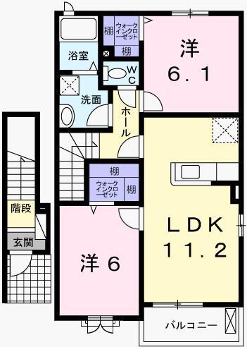 ペール・メゾンB(2LDK/2階)の間取り写真