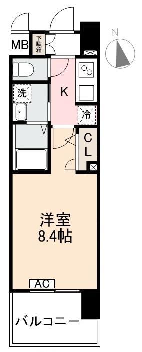 RESIDENCE中央町(1K/6階)の間取り写真