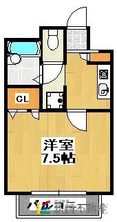 エスペランサ筑紫野II(1K/1階)の間取り写真