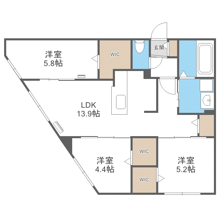 ラグランジュ円山(3LDK/2階)の間取り写真