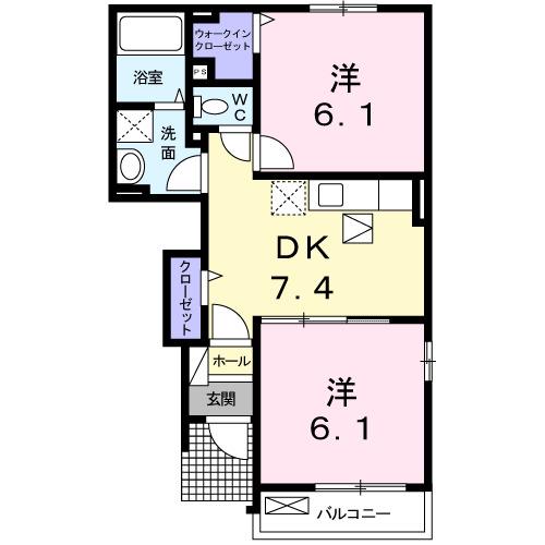 ハウス アイA(2DK/1階)の間取り写真